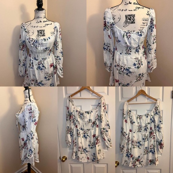 Urban Outfitters Lumiere Ivory/Red/Blue Floral Print Dress SZ M - Picture 16 of 16